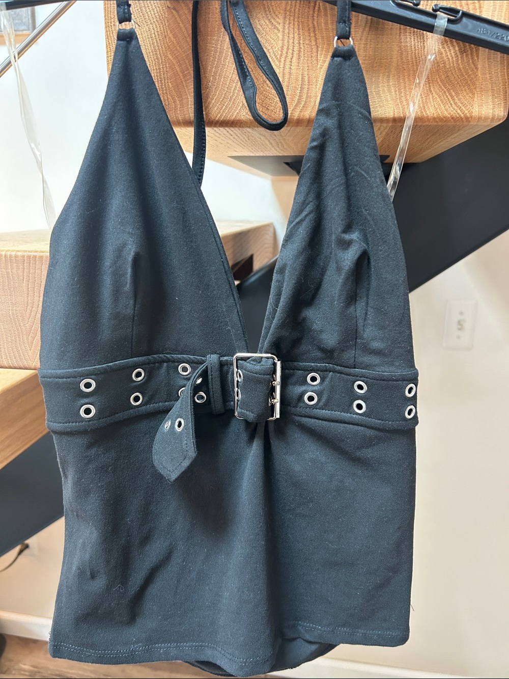 Windsor Black Eyelet Belt Halter Tank Top